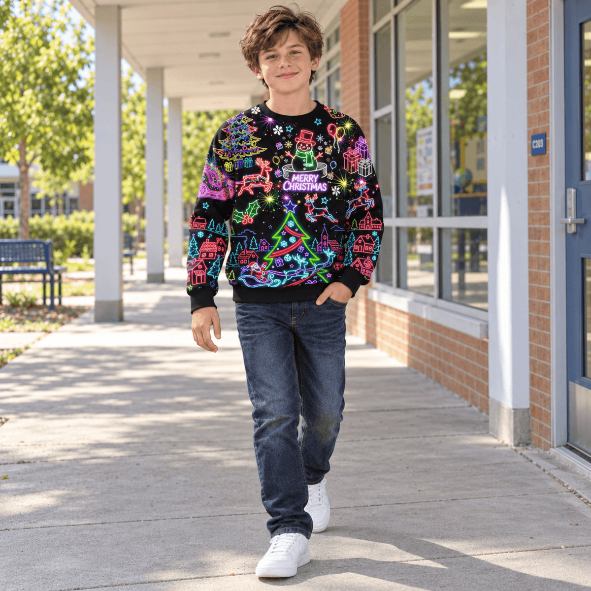 Lanbubble Boys Christmas Sweatshirt Lightweight Graphic Pullover for 8-14 Y