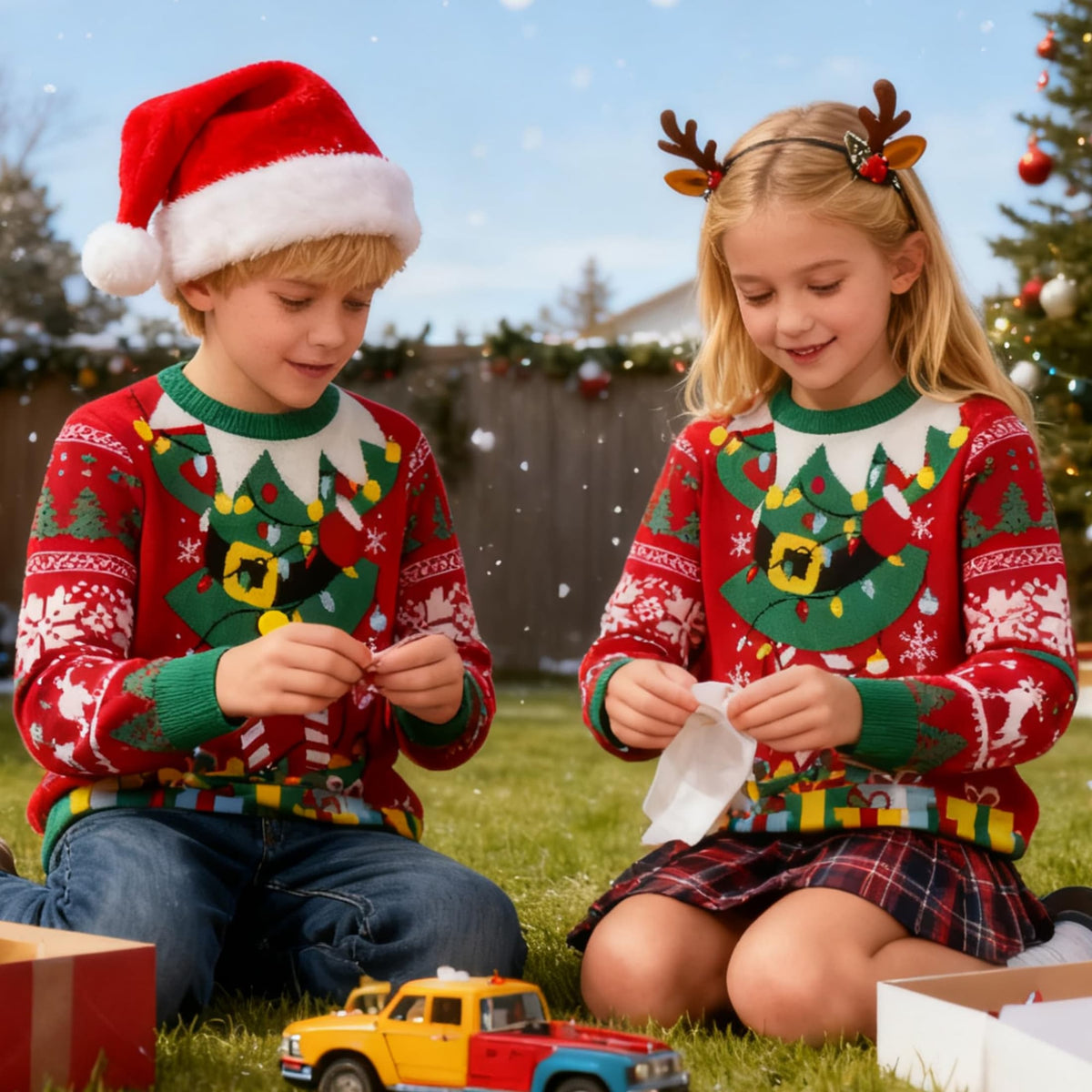 Lanbubble Kids Christmas Sweater Boys Girls Ugly Knit Pullover for Xmas Holiday 3-12 Years