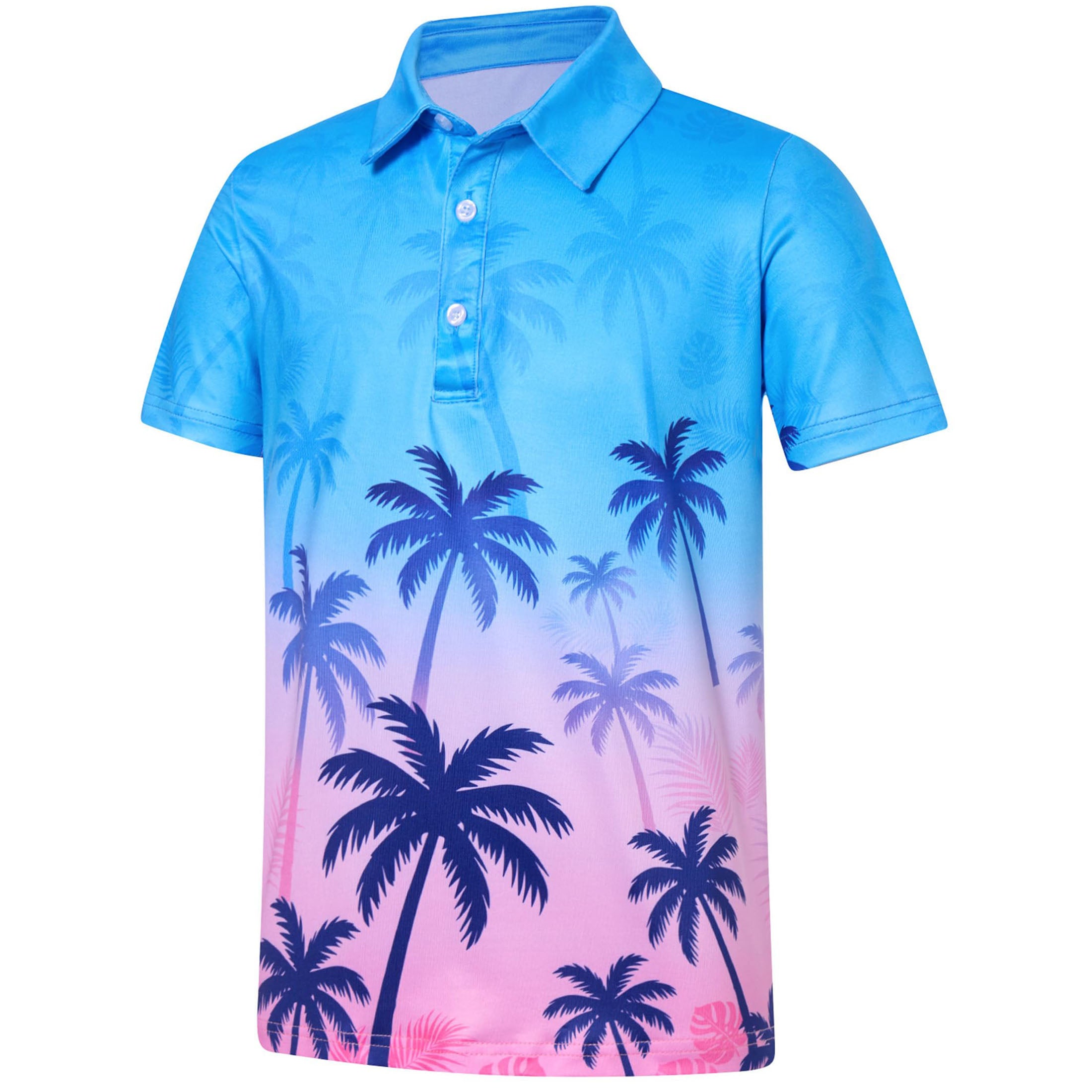 Lanbubble Big Boys Polo Shirts Collared Palm Printed Hawaiian Shirt Short Sleeve Top