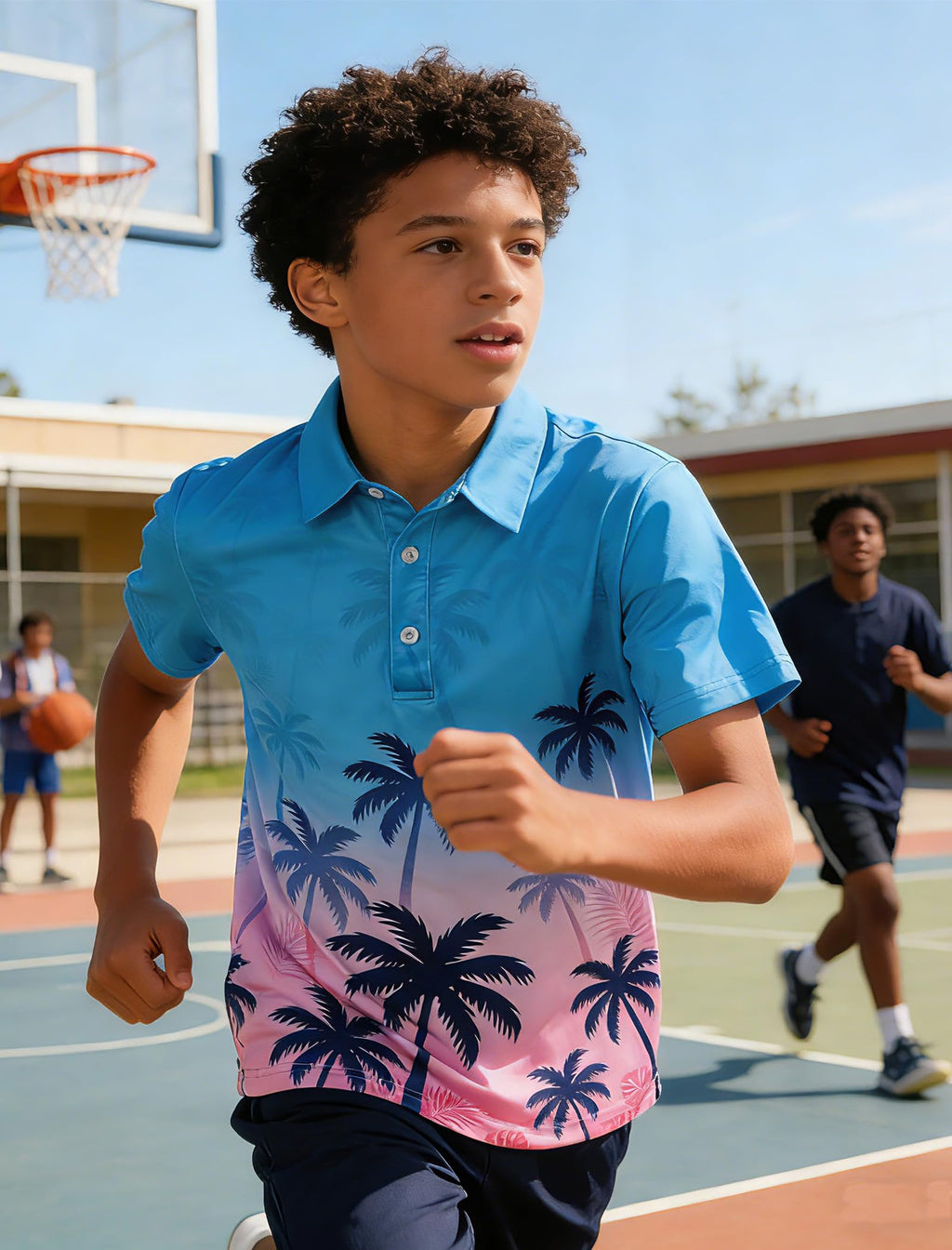 Lanbubble Big Boys Polo Shirts Collared Palm Printed Hawaiian Shirt Short Sleeve Top