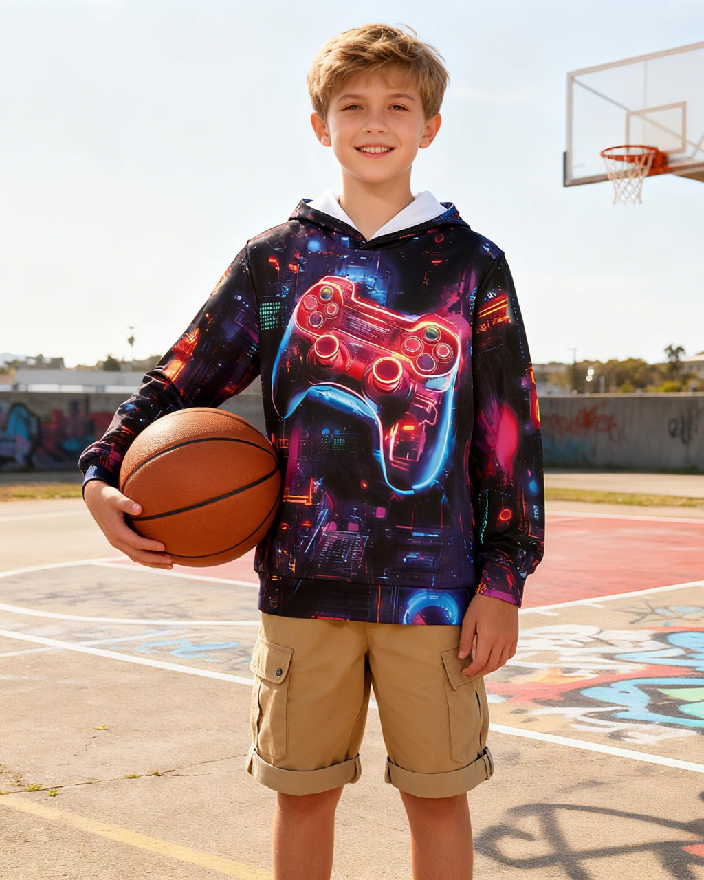 Lanbubble Boys' 3D Graphic Pullover Hoodie Long Sleeve Hooded Sweatshirt with Kangaroo Pocket Sizes 7-14Y