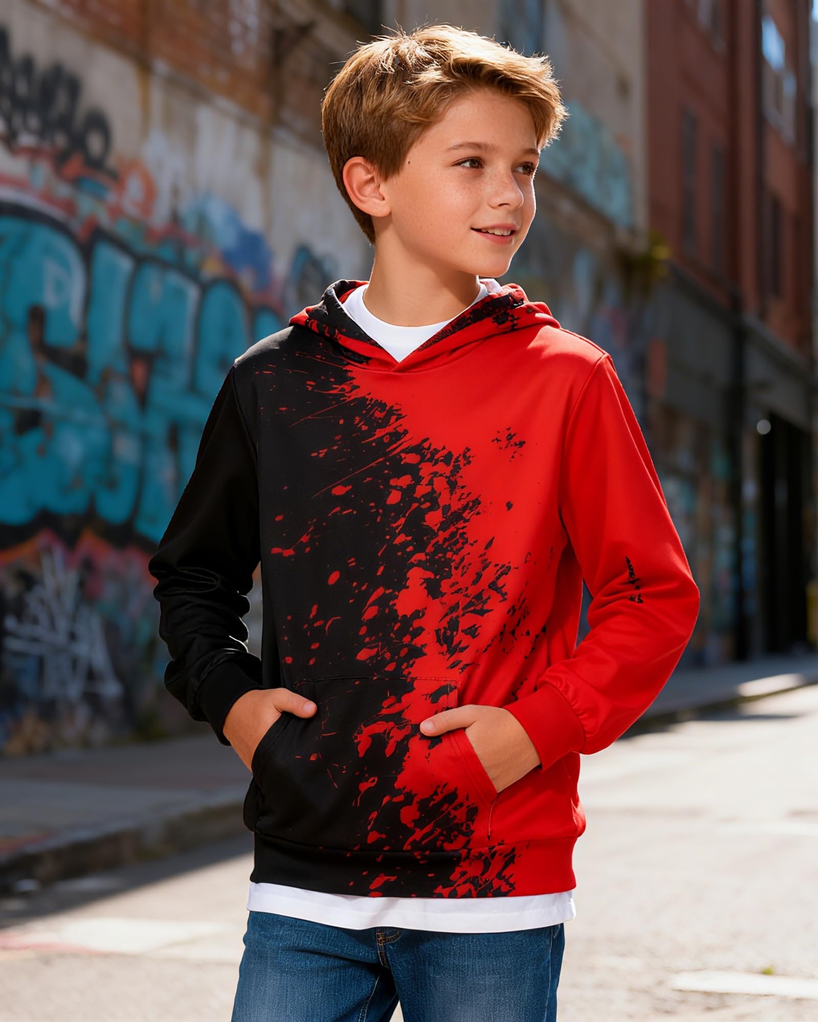 Lanbubble Boys' 3D Graphic Pullover Hoodie Long Sleeve Hooded Sweatshirt with Kangaroo Pocket Sizes 7-14Y