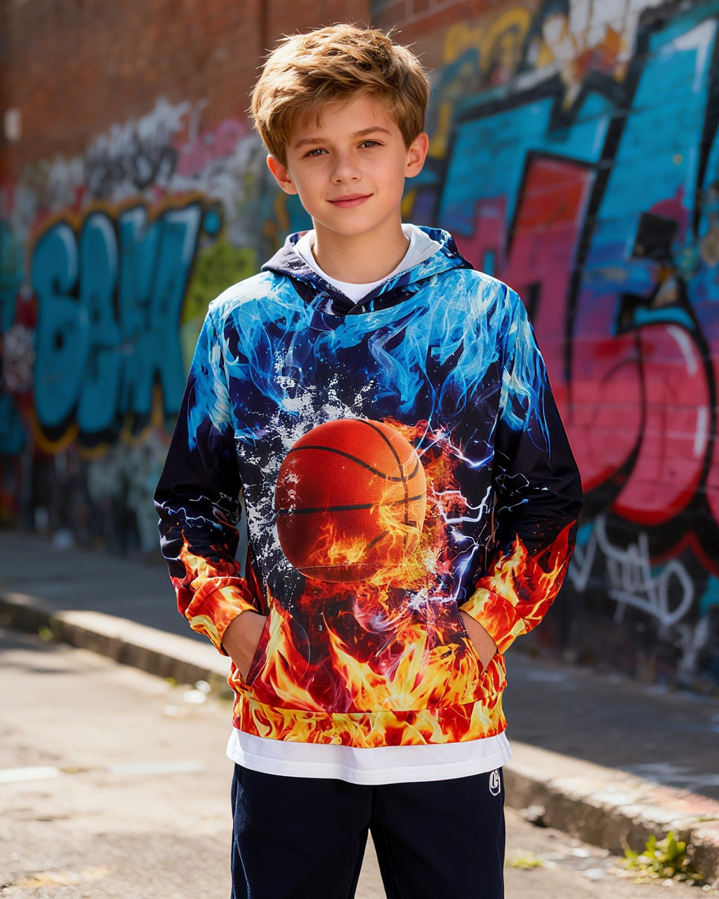 Lanbubble Boys' 3D Graphic Pullover Hoodie Long Sleeve Hooded Sweatshirt with Kangaroo Pocket Sizes 7-14Y