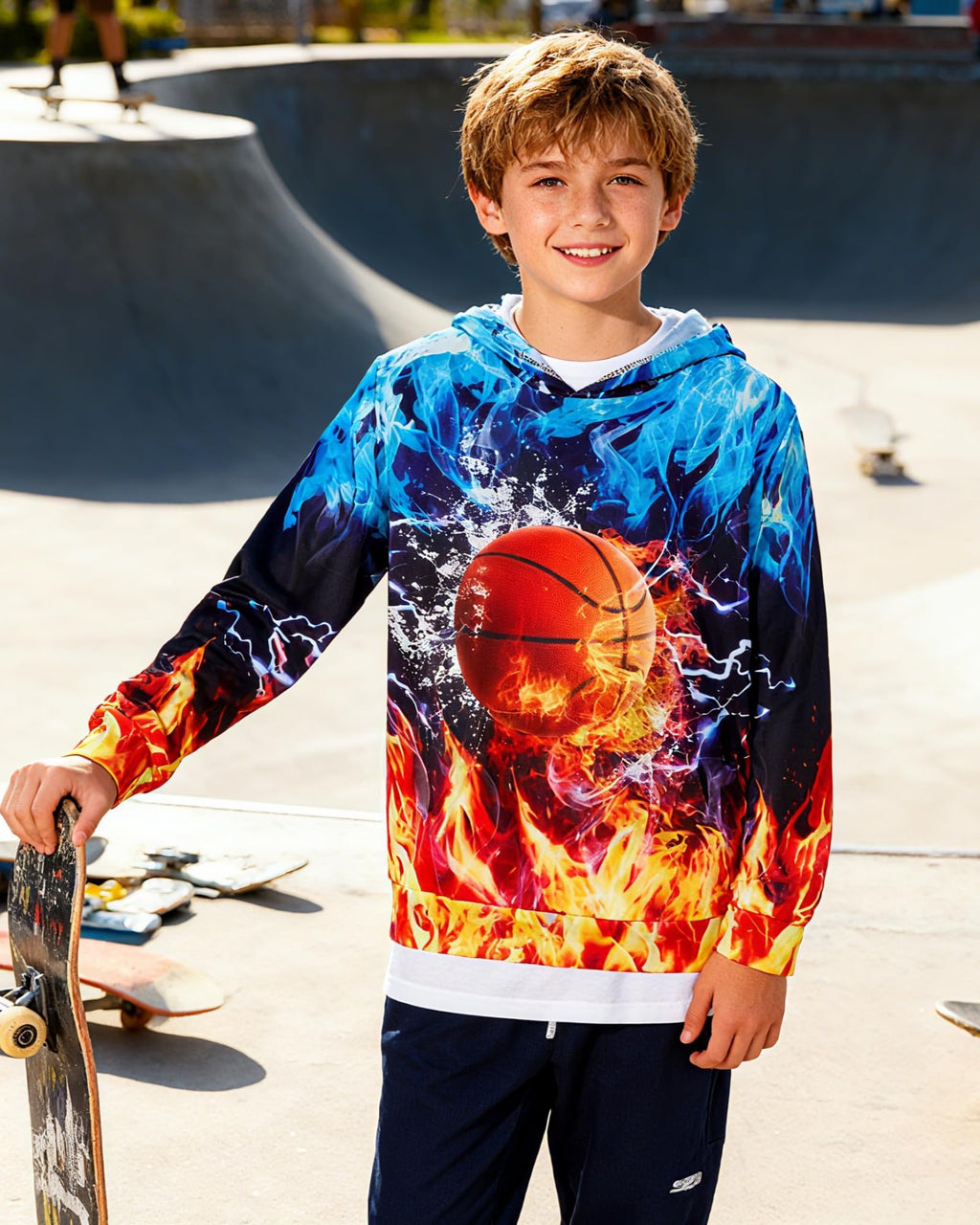 Lanbubble Boys' 3D Graphic Pullover Hoodie Long Sleeve Hooded Sweatshirt with Kangaroo Pocket Sizes 7-14Y
