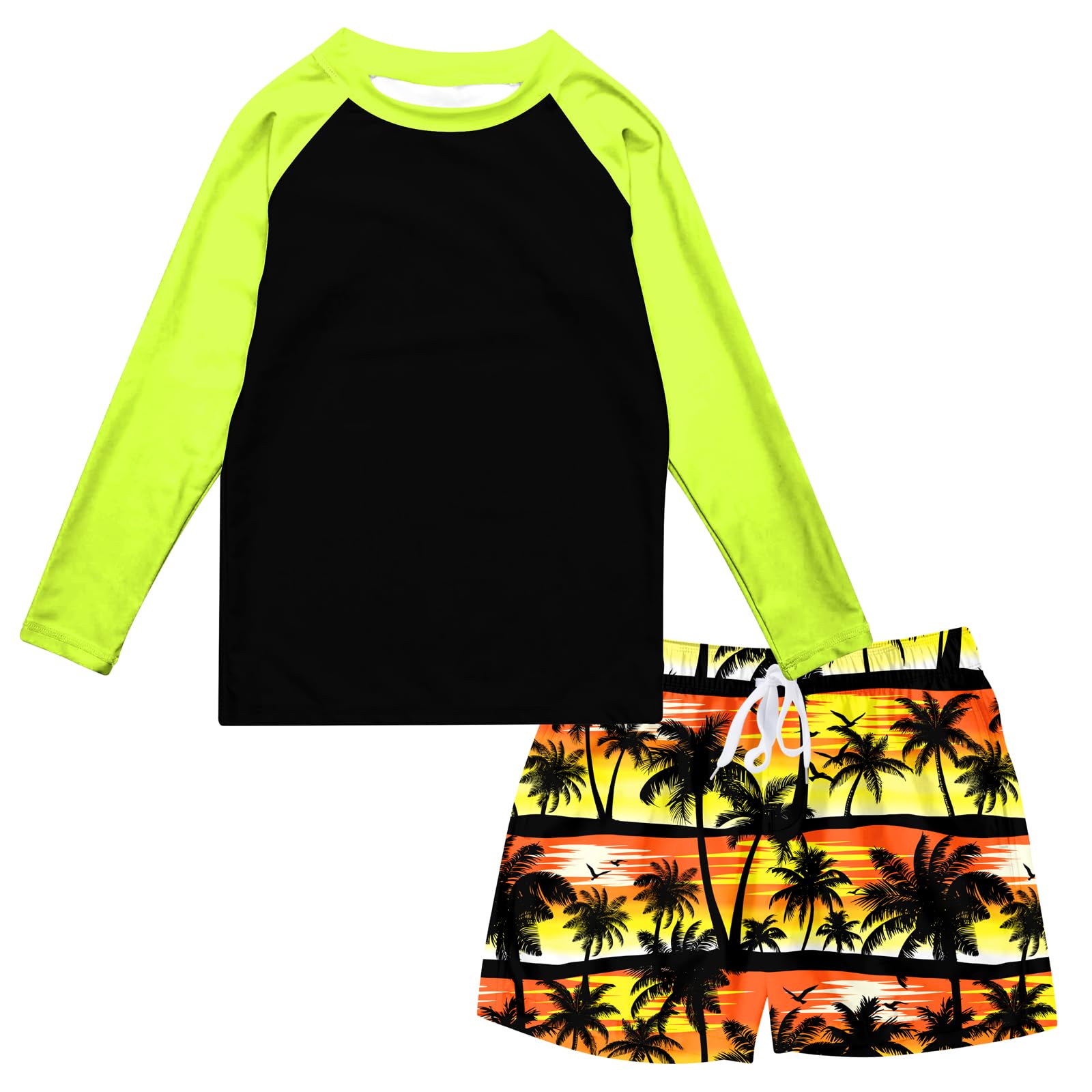 Lanbubble Boys Long Sleeve Rash Guard Swimsuit Kids 2-Pieces Bathing Suits Set