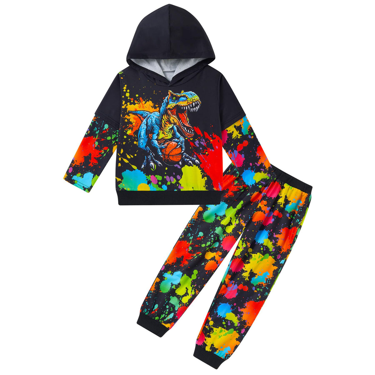 Lanbubble Toddler Boys 2-Piece Outfit 3D Print Long Sleeve Sweatshirt Hoodie and Jogger Pants Set for Ages 2-6T, Casual Matching Clothes