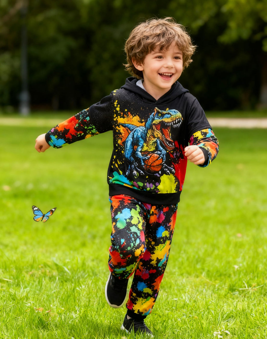 Lanbubble Toddler Boys 2-Piece Outfit 3D Print Long Sleeve Sweatshirt Hoodie and Jogger Pants Set for Ages 2-6T, Casual Matching Clothes