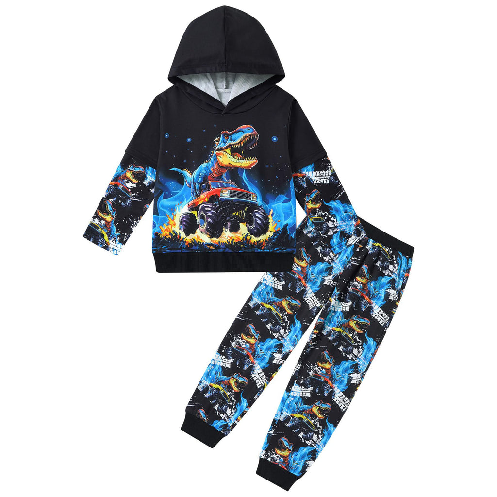 Lanbubble Toddler Boys 2-Piece Outfit 3D Print Long Sleeve Sweatshirt Hoodie and Jogger Pants Set for Ages 2-6T, Casual Matching Clothes