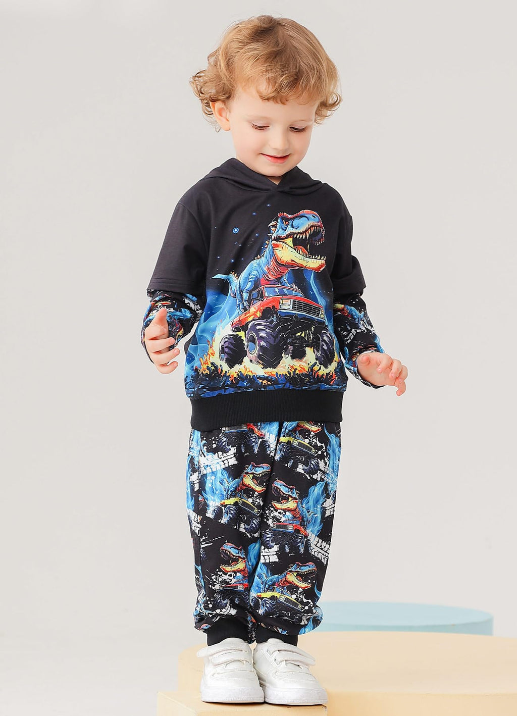 Lanbubble Toddler Boys 2-Piece Outfit 3D Print Long Sleeve Sweatshirt Hoodie and Jogger Pants Set for Ages 2-6T, Casual Matching Clothes