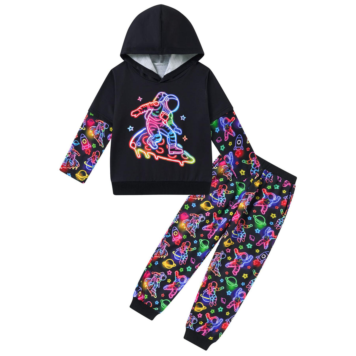 Lanbubble Toddler Boys 2-Piece Outfit 3D Print Long Sleeve Sweatshirt Hoodie and Jogger Pants Set for Ages 2-6T, Casual Matching Clothes