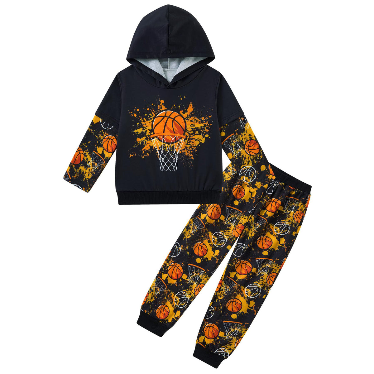 Lanbubble Toddler Boys 2-Piece Outfit 3D Print Long Sleeve Sweatshirt Hoodie and Jogger Pants Set for Ages 2-6T, Casual Matching Clothes