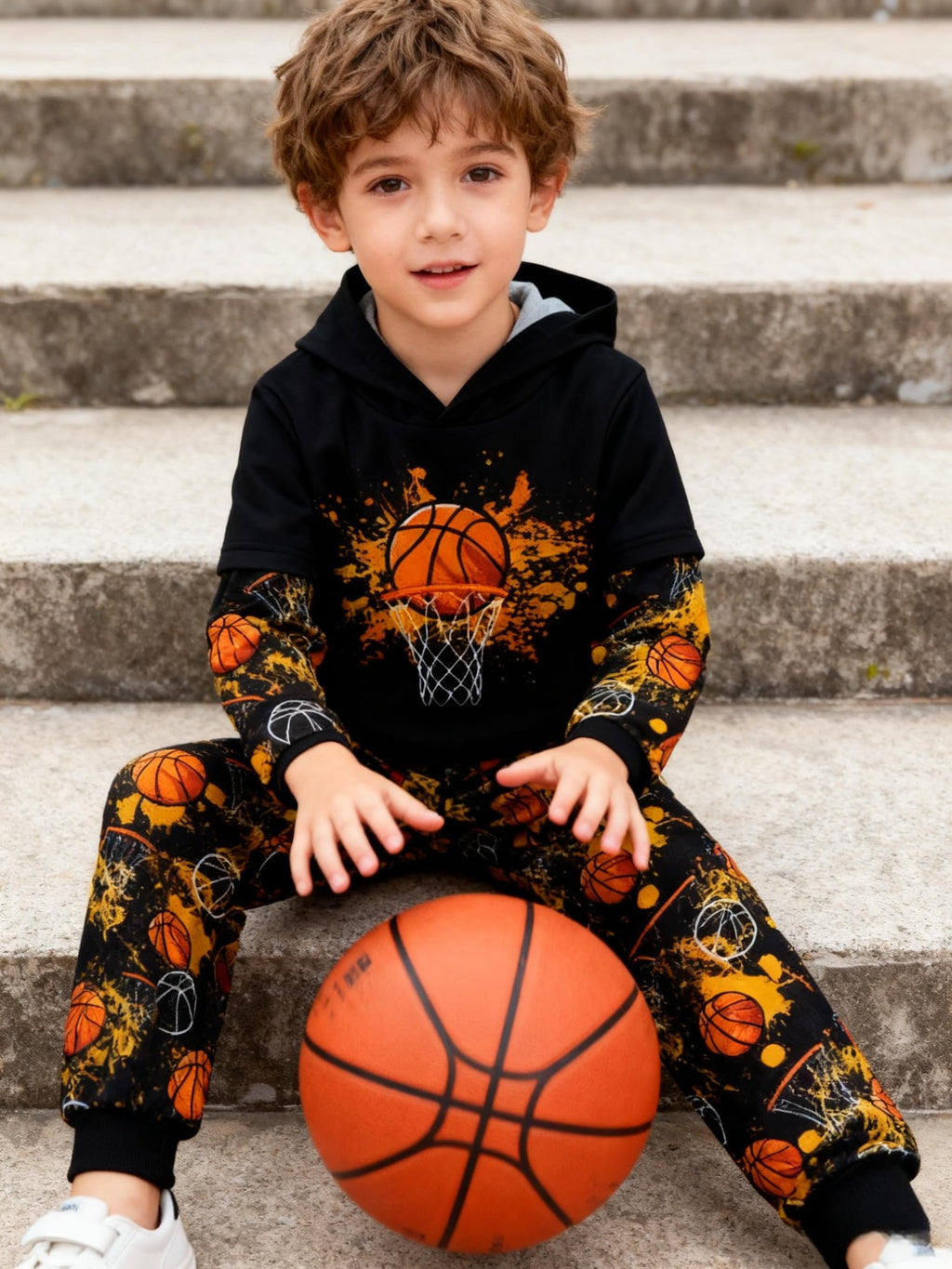 Lanbubble Toddler Boys 2-Piece Outfit 3D Print Long Sleeve Sweatshirt Hoodie and Jogger Pants Set for Ages 2-6T, Casual Matching Clothes