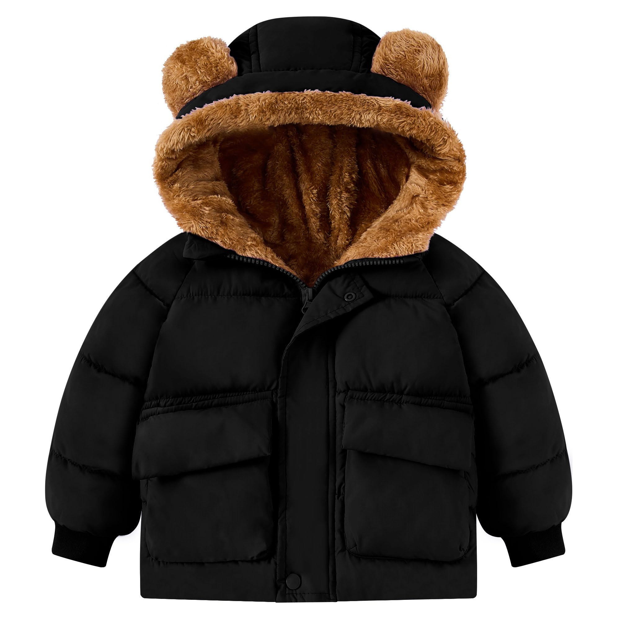 Lanbubble Toddler Baby Boys' Fleece Lined Puffer Coat Outerwear With Hood Jacket Winter Clothes 12M-5T
