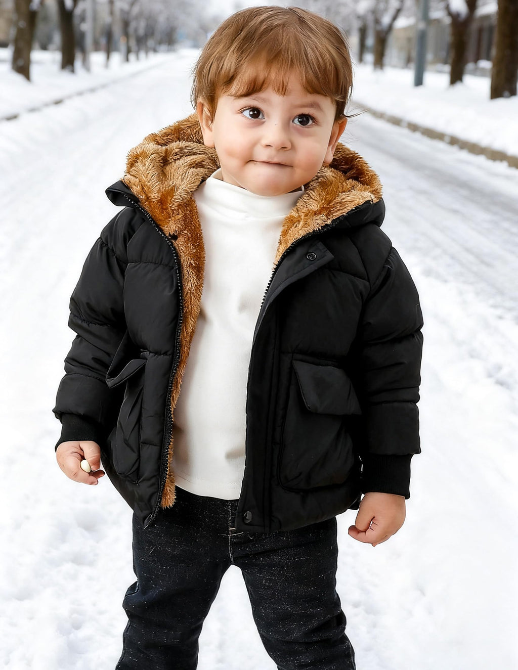 Lanbubble Toddler Baby Boys' Fleece Lined Puffer Coat Outerwear With Hood Jacket Winter Clothes 12M-5T