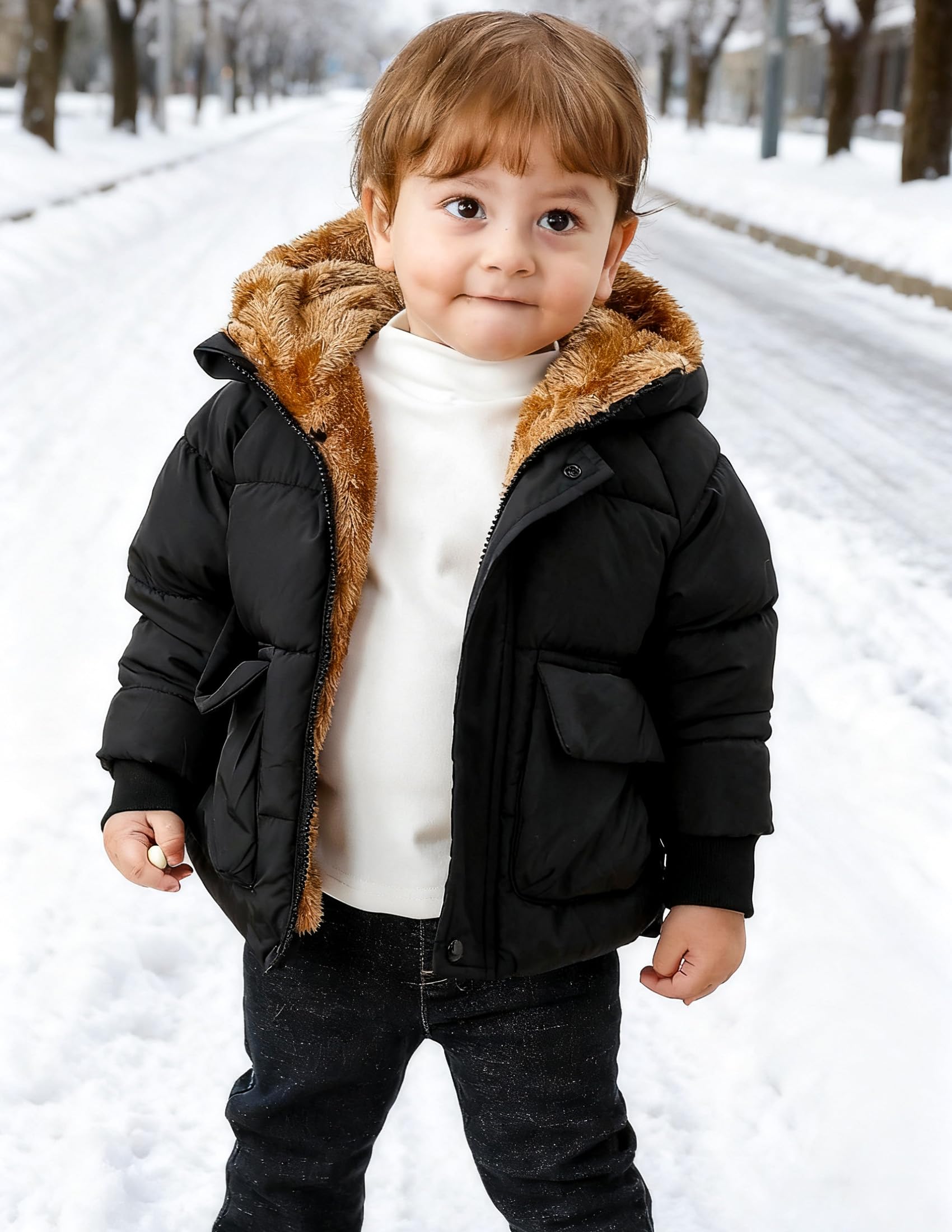 Lanbubble Toddler Baby Boys' Fleece Lined Puffer Coat Outerwear With Hood Jacket Winter Clothes 12M-5T