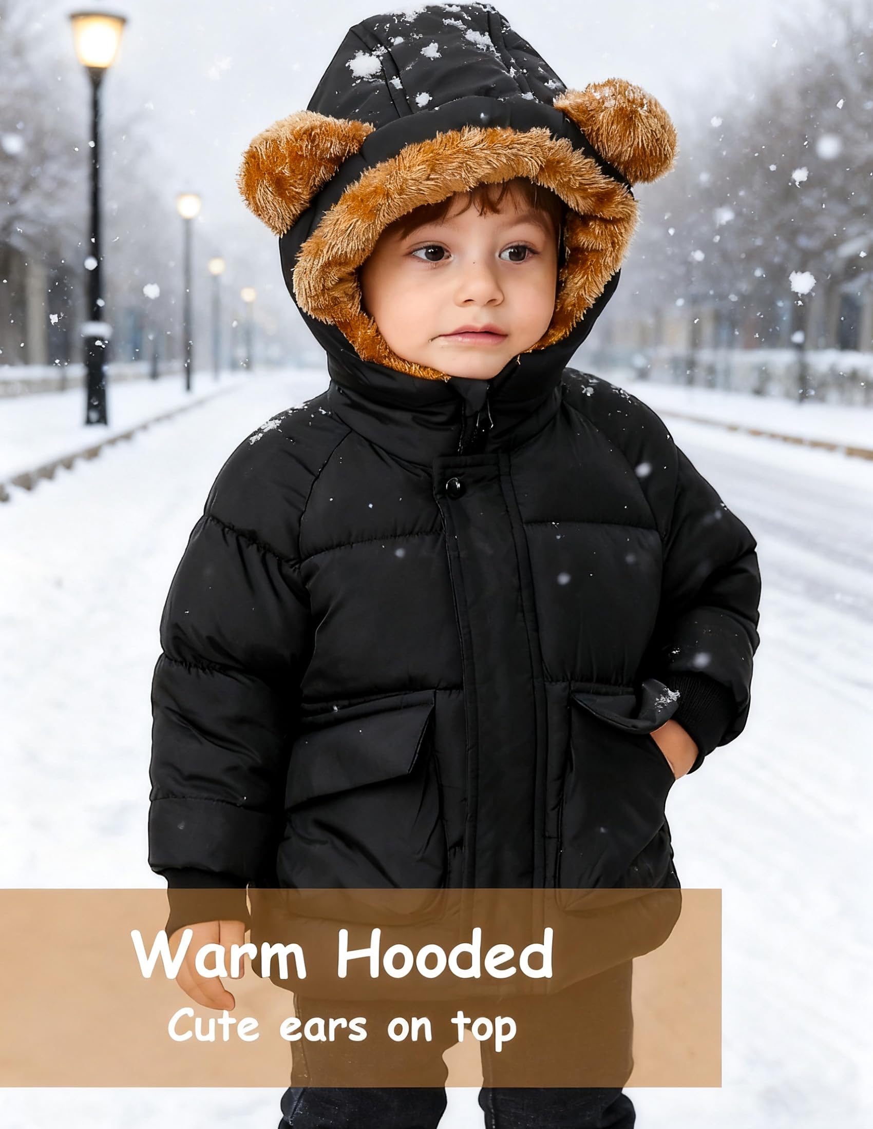 Lanbubble Toddler Baby Boys' Fleece Lined Puffer Coat Outerwear With Hood Jacket Winter Clothes 12M-5T