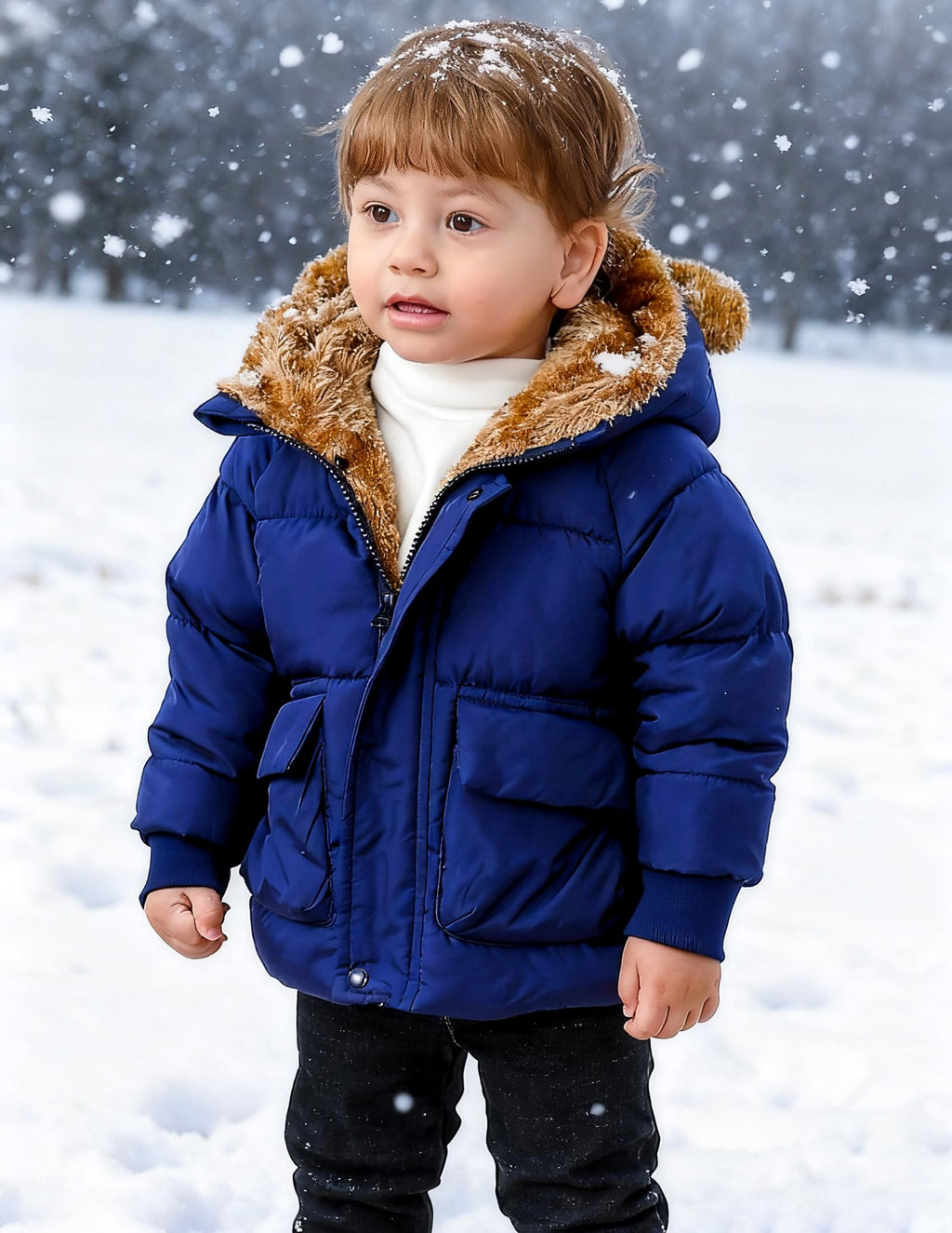 Lanbubble Toddler Baby Boys' Fleece Lined Puffer Coat Outerwear With Hood Jacket Winter Clothes 12M-5T