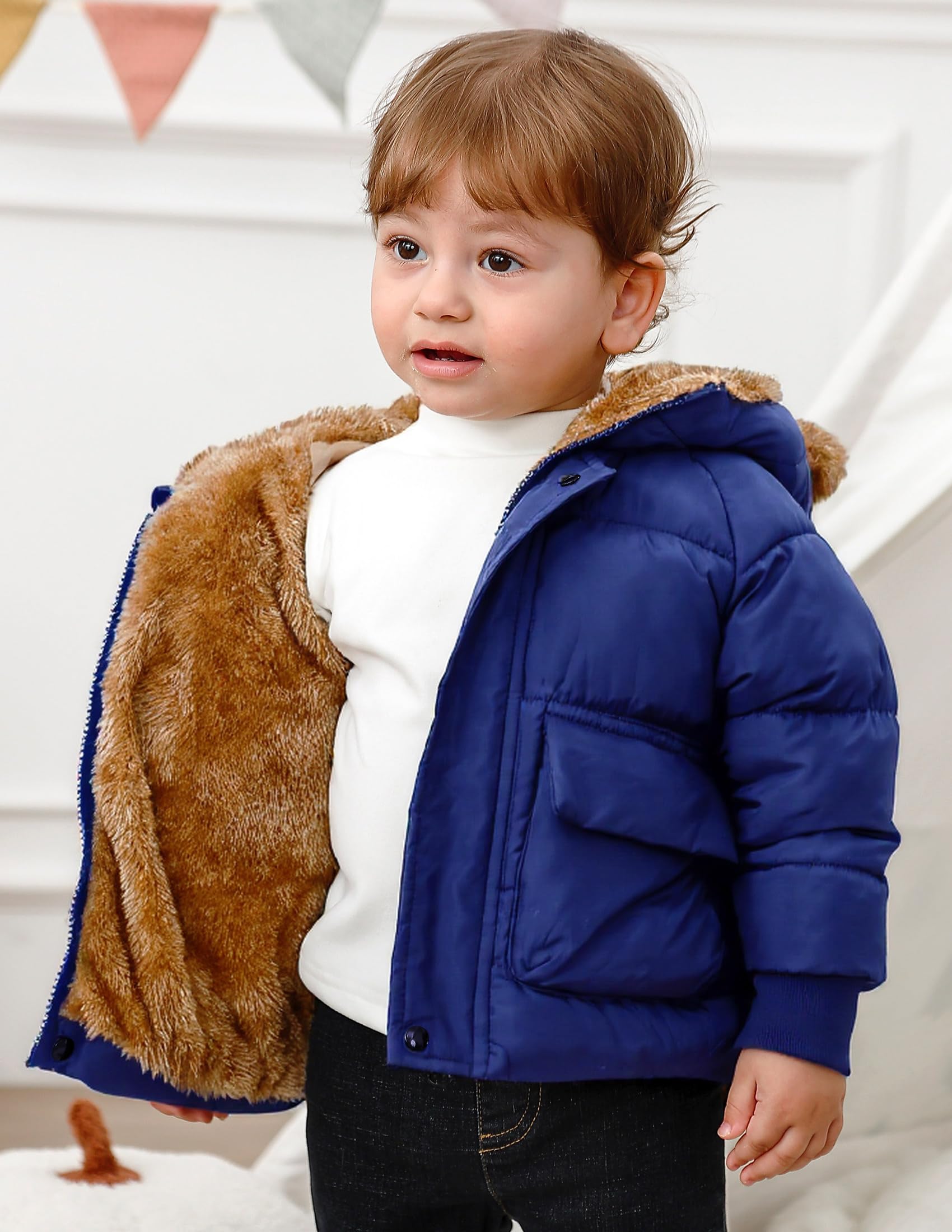 Lanbubble Toddler Baby Boys' Fleece Lined Puffer Coat Outerwear With Hood Jacket Winter Clothes 12M-5T