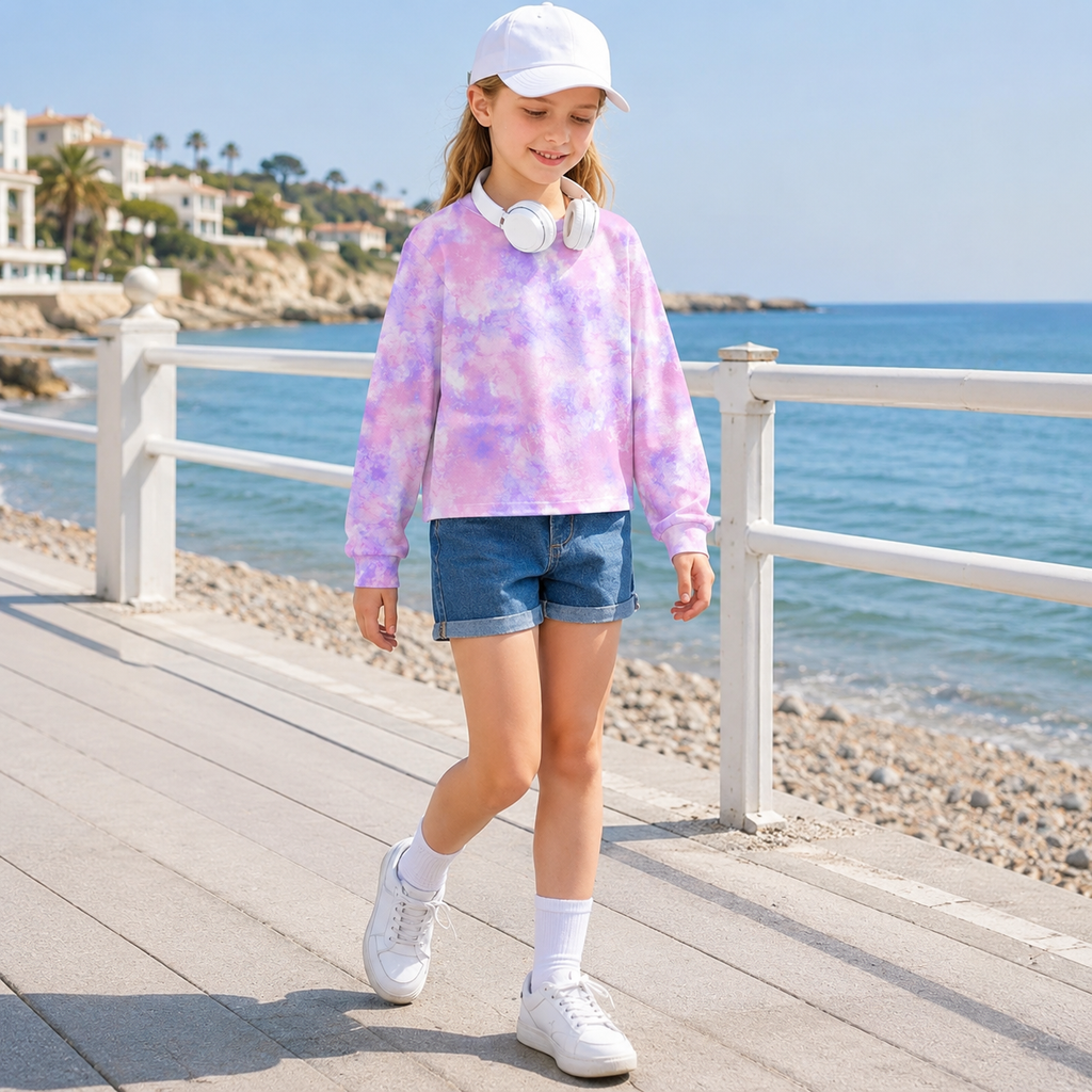 Lanbubble Girls Long Sleeve T Shirt Casual Graphic Tie Dye Top 7-12Y