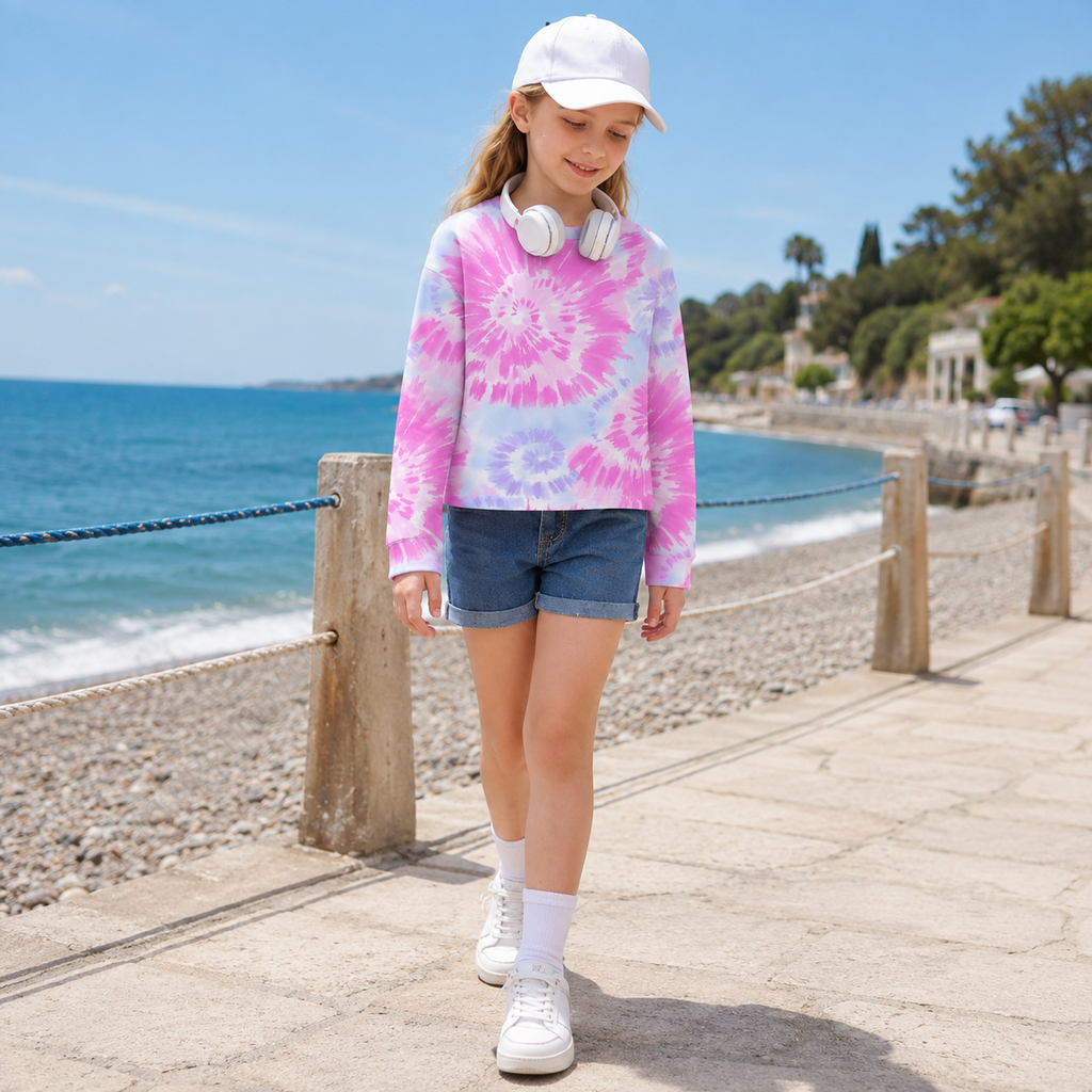 Lanbubble Girls Long Sleeve T Shirt Casual Graphic Tie Dye Top 7-12Y