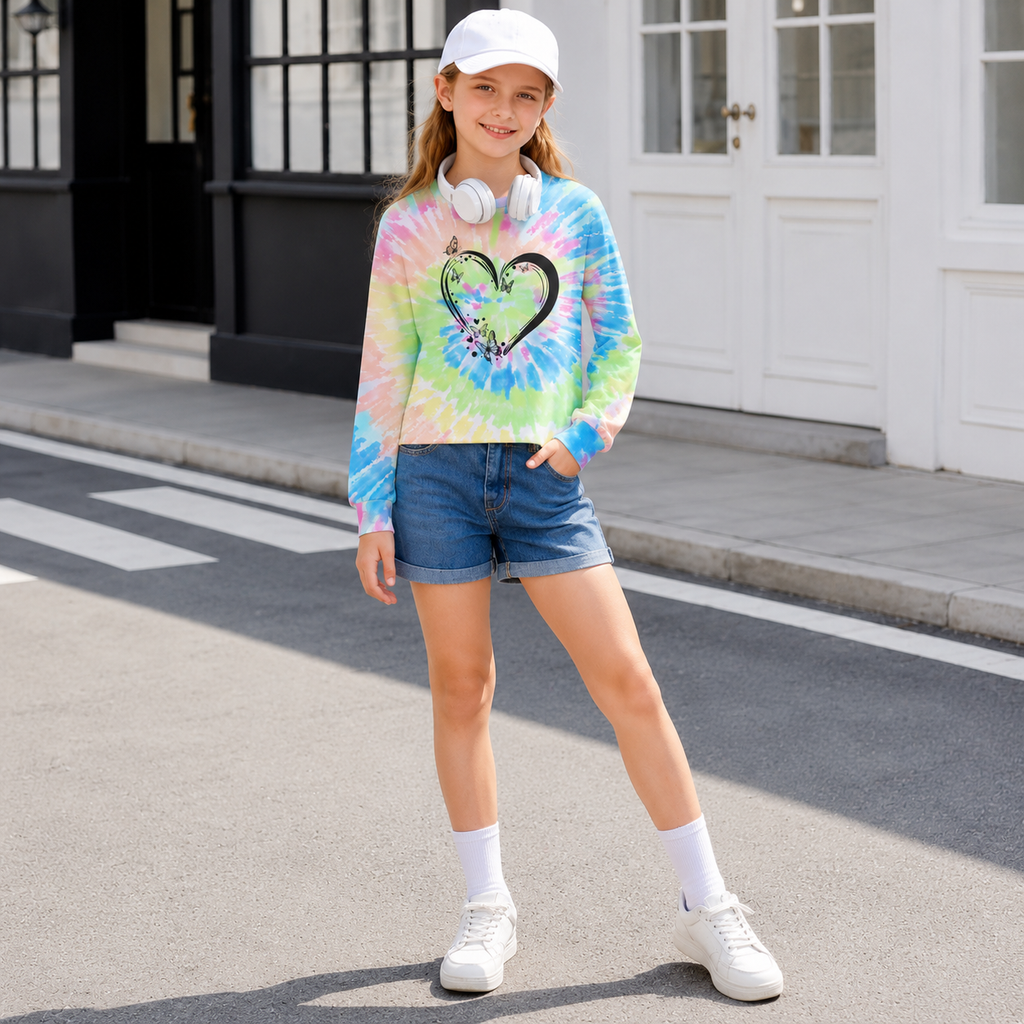 Lanbubble Girls Long Sleeve T Shirt Casual Graphic Tie Dye Top 7-12Y