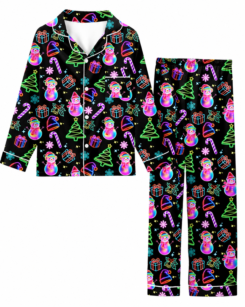 Lanbubble Girls Christmas Pajama Set Silky Satin Feel Long Sleeve Button Down Holiday Sleepwear with Elastic Waist Pants Size 5-14Y