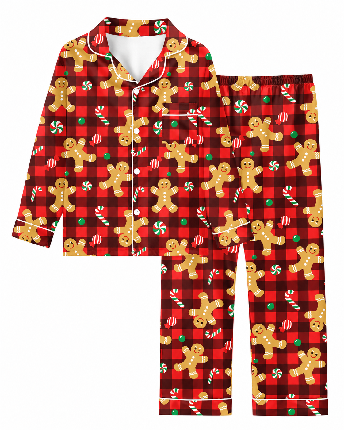 Lanbubble Girls Christmas Pajama Set Silky Satin Feel Long Sleeve Button Down Holiday Sleepwear with Elastic Waist Pants Size 5-14Y