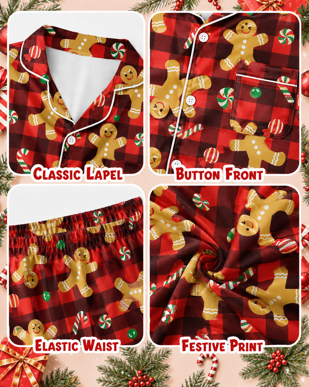 Lanbubble Girls Christmas Pajama Set Silky Satin Feel Long Sleeve Button Down Holiday Sleepwear with Elastic Waist Pants Size 5-14Y