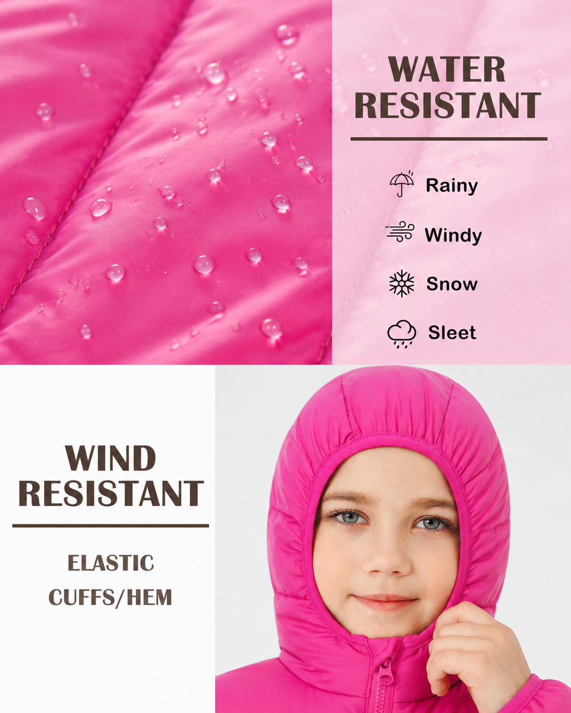 Lanbubble Girls Puffer Jacket Hooded Packable Winter Coat with Pockets Lightweight Warm Outerwear for Kids, Sizes 4-12 Years
