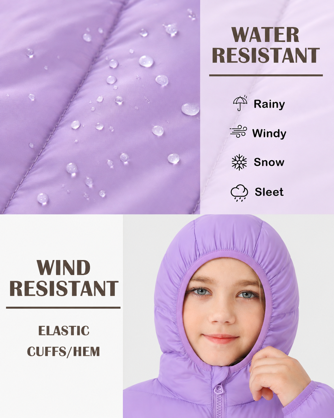 Lanbubble Girls Puffer Jacket Hooded Packable Winter Coat with Pockets Lightweight Warm Outerwear for Kids, Sizes 4-12 Years