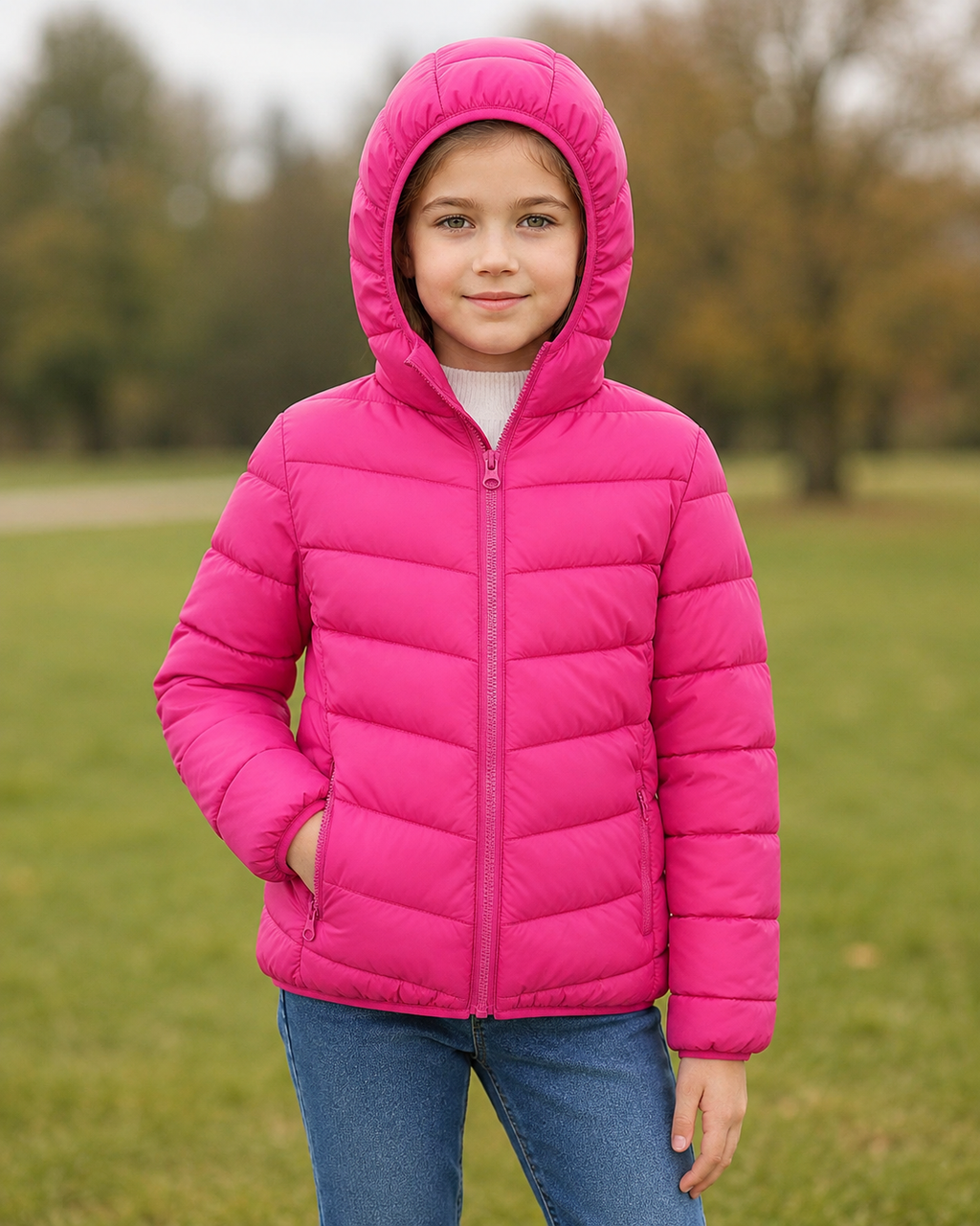 Lanbubble Girls Puffer Jacket Hooded Packable Winter Coat with Pockets Lightweight Warm Outerwear for Kids, Sizes 4-12 Years