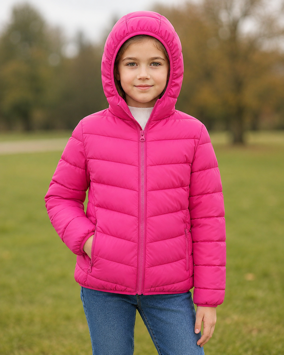 Lanbubble Girls Puffer Jacket Hooded Packable Winter Coat with Pockets Lightweight Warm Outerwear for Kids, Sizes 4-12 Years