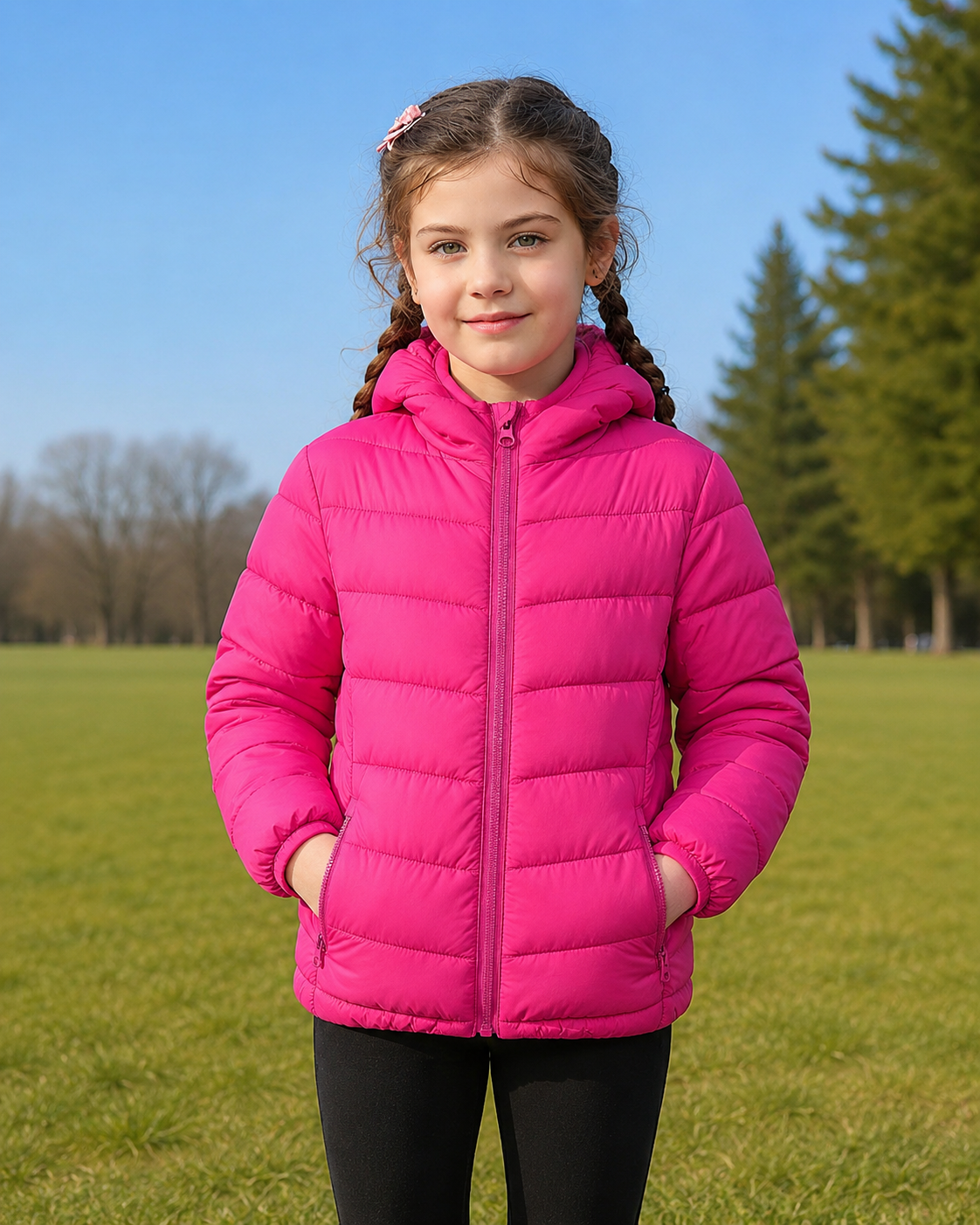 Lanbubble Girls Puffer Jacket Hooded Packable Winter Coat with Pockets Lightweight Warm Outerwear for Kids, Sizes 4-12 Years