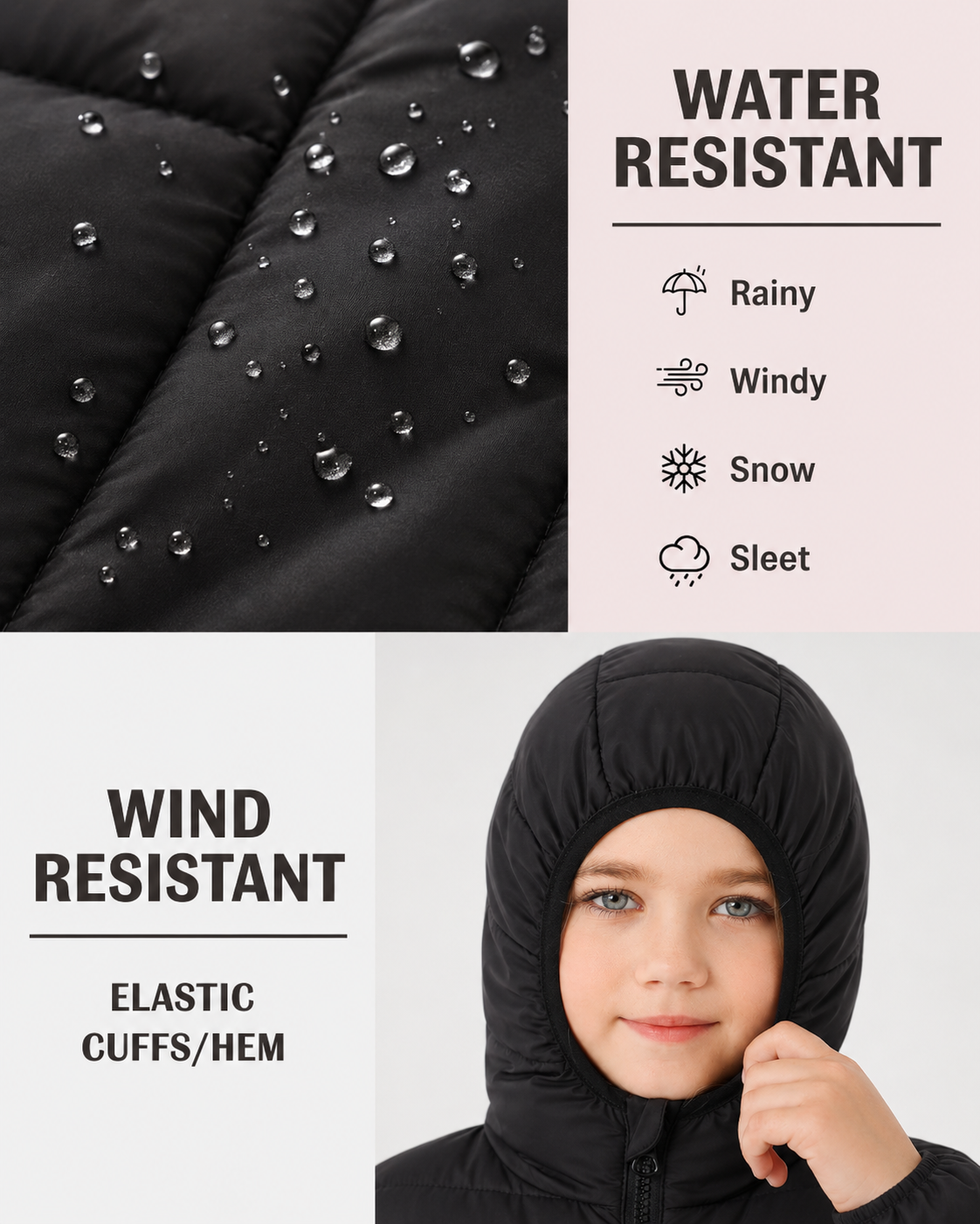Lanbubble Girls Puffer Jacket Hooded Packable Winter Coat with Pockets Lightweight Warm Outerwear for Kids, Sizes 4-12 Years