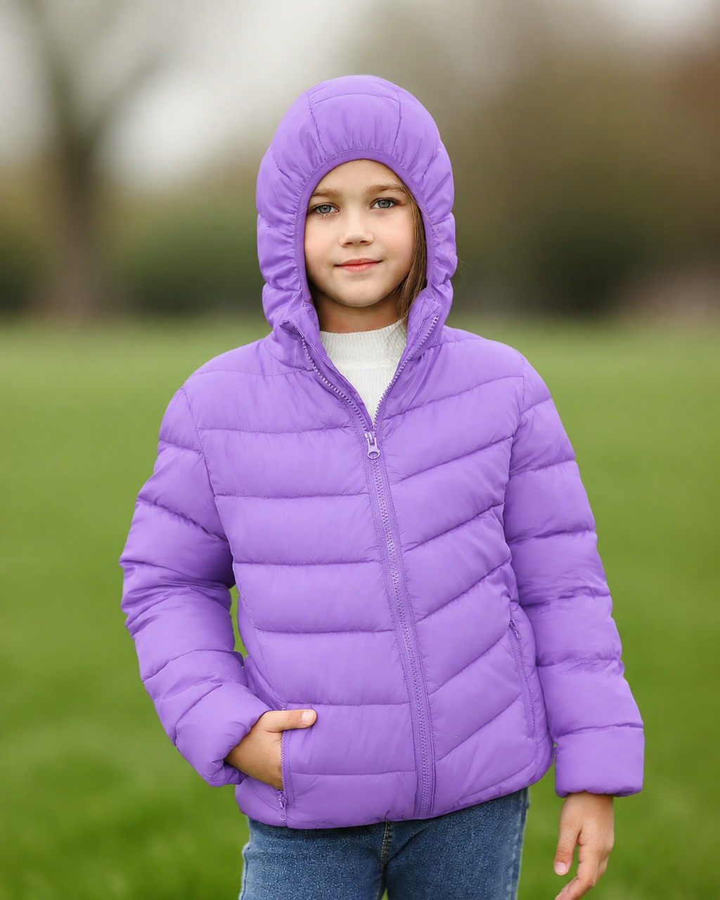 Lanbubble Girls Puffer Jacket Hooded Packable Winter Coat with Pockets Lightweight Warm Outerwear for Kids, Sizes 4-12 Years