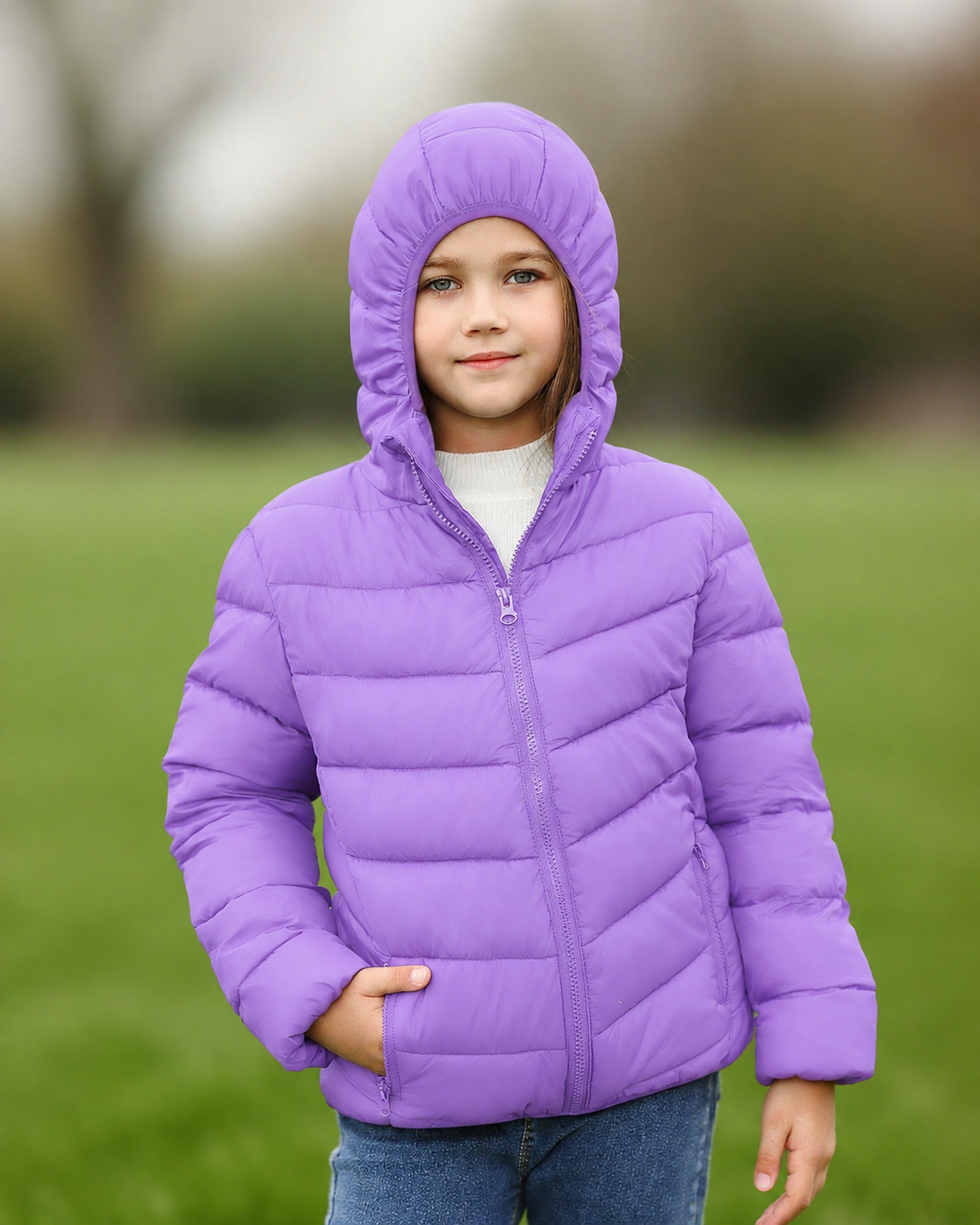 Lanbubble Girls Puffer Jacket Hooded Packable Winter Coat with Pockets Lightweight Warm Outerwear for Kids, Sizes 4-12 Years