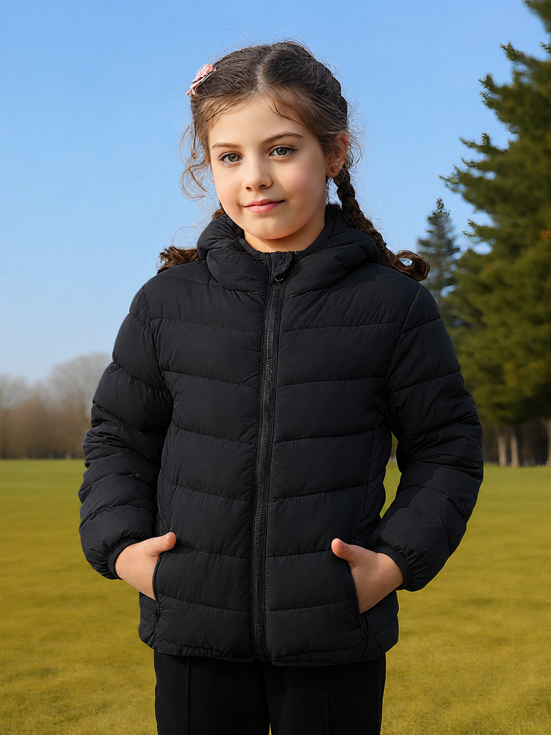 Lanbubble Girls Puffer Jacket Hooded Packable Winter Coat with Pockets Lightweight Warm Outerwear for Kids, Sizes 4-12 Years
