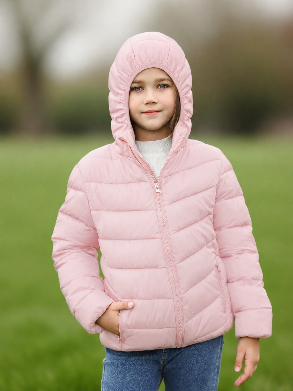 Lanbubble Girls Puffer Jacket Hooded Packable Winter Coat with Pockets Lightweight Warm Outerwear for Kids, Sizes 4-12 Years