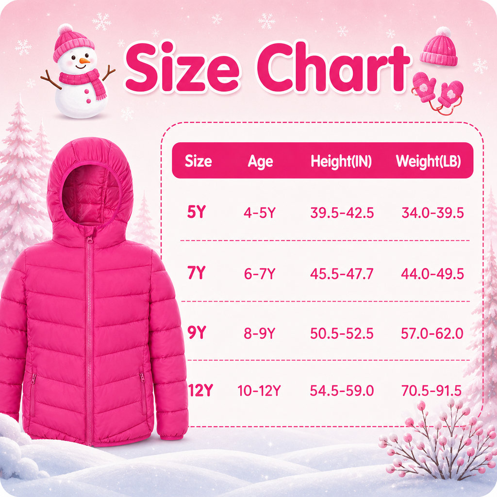 Lanbubble Girls Puffer Jacket Hooded Packable Winter Coat with Pockets Lightweight Warm Outerwear for Kids, Sizes 4-12 Years