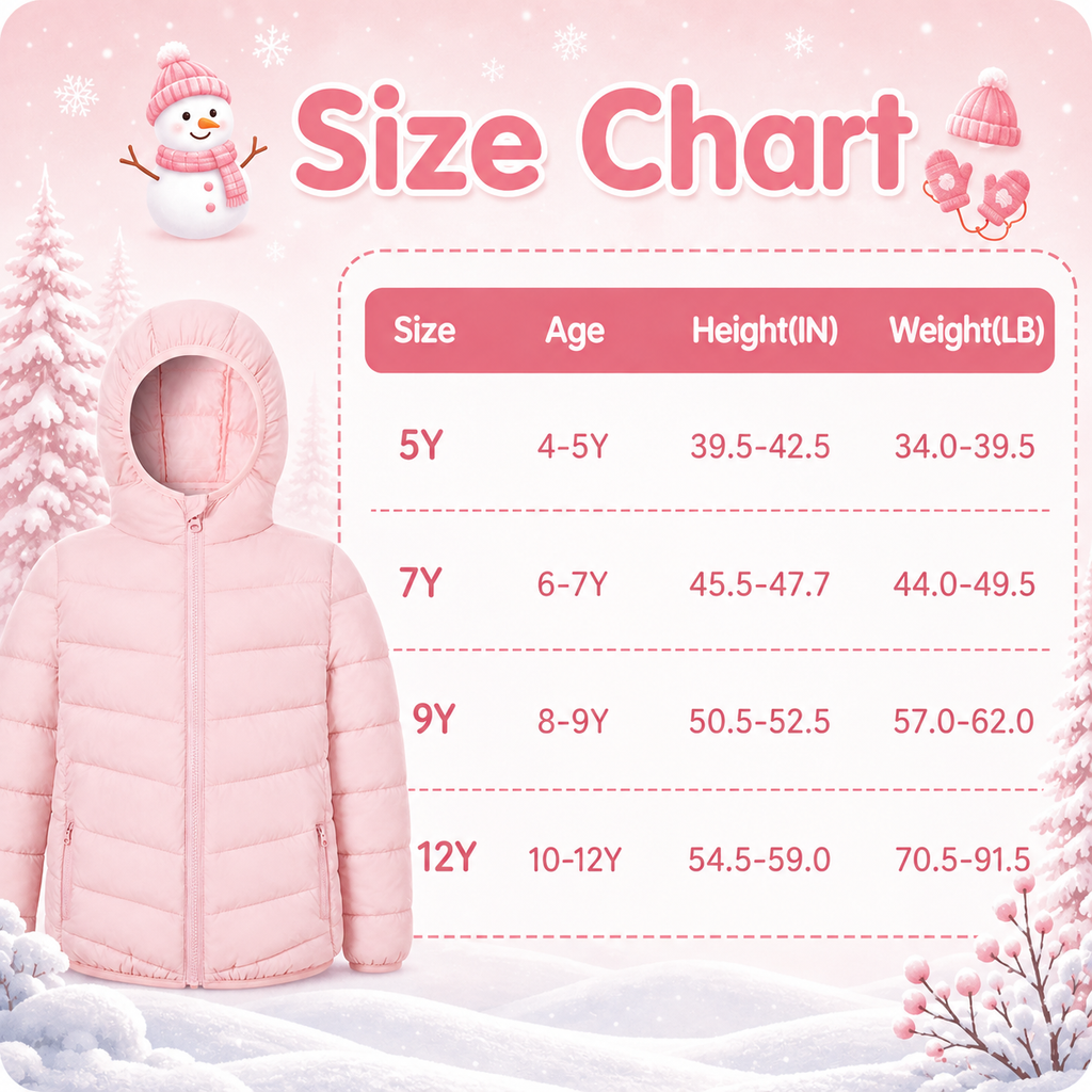 Lanbubble Girls Puffer Jacket Hooded Packable Winter Coat with Pockets Lightweight Warm Outerwear for Kids, Sizes 4-12 Years