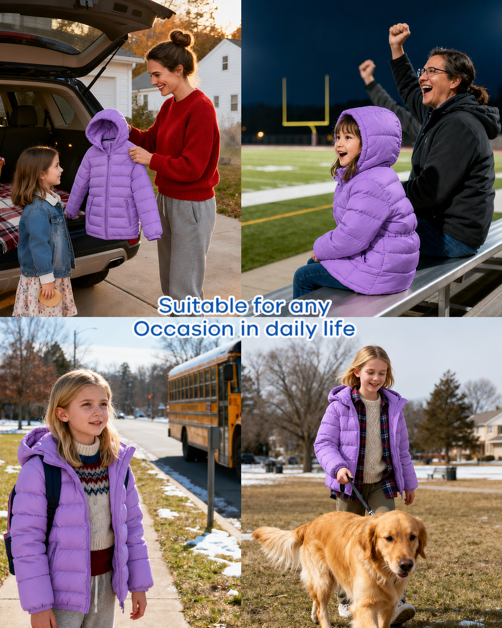 Lanbubble Girls Puffer Jacket Hooded Packable Winter Coat with Pockets Lightweight Warm Outerwear for Kids, Sizes 4-12 Years