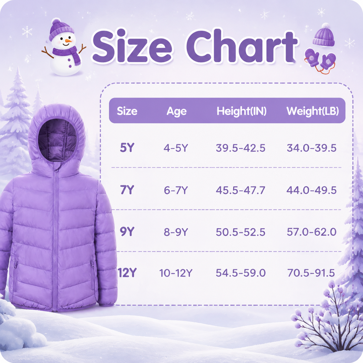 Lanbubble Girls Puffer Jacket Hooded Packable Winter Coat with Pockets Lightweight Warm Outerwear for Kids, Sizes 4-12 Years