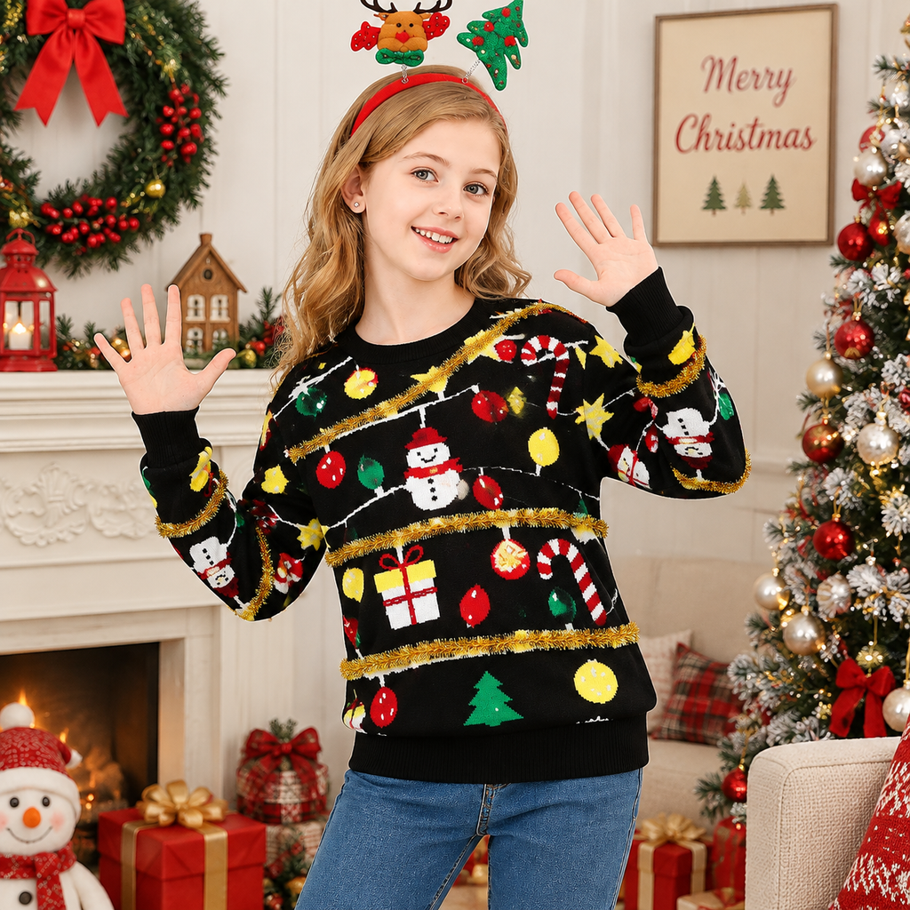 Lanbubble Boys Girls Ugly Christmas Sweater Holiday Party Pullover Xmas Sweatshirt for Kids Size 7-14