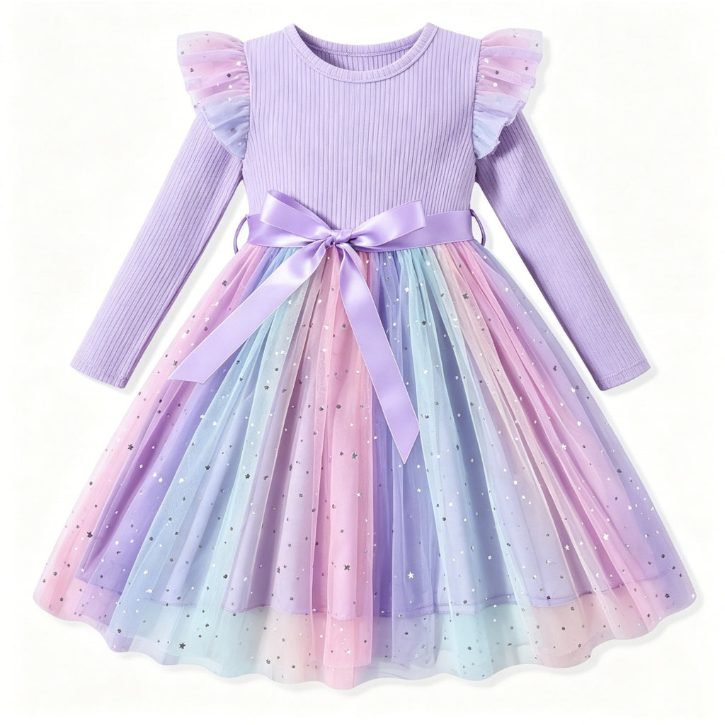 Lanbubble Toddler Girls Tulle Tutu Dress Long Sleeve Sequin Party Dress Fall Winter Clothes 2-6Y