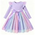 Lanbubble Toddler Girls Tulle Tutu Dress Long Sleeve Sequin Party Dress Fall Winter Clothes 2-6Y