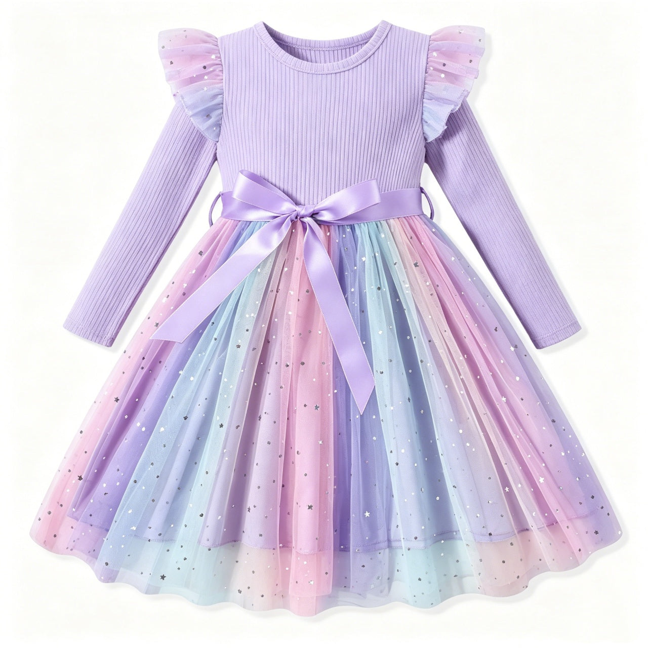 Lanbubble Toddler Girls Tulle Tutu Dress Long Sleeve Sequin Party Dress Fall Winter Clothes 2-6Y