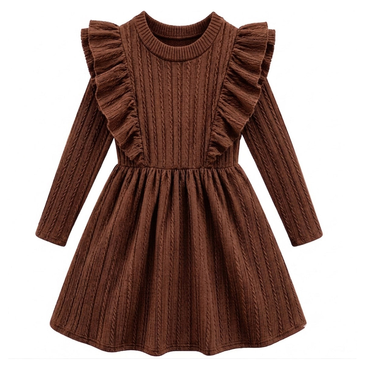 Lanbubble Toddler Girls Long Sleeve Ruffle Dress Cable Knit A-Line Sweater Dress Soft Fall Winter Dresses 3T-6T