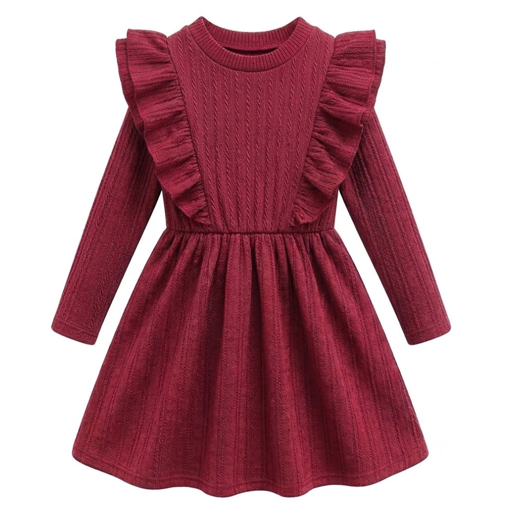 Lanbubble Toddler Girls Long Sleeve Ruffle Dress Cable Knit A-Line Sweater Dress Soft Fall Winter Dresses 3T-6T