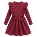 Lanbubble Toddler Girls Long Sleeve Ruffle Dress Cable Knit A-Line Sweater Dress Soft Fall Winter Dresses 3T-6T