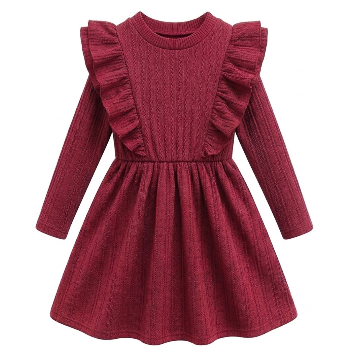 Lanbubble Toddler Girls Long Sleeve Ruffle Dress Cable Knit A-Line Sweater Dress Soft Fall Winter Dresses 3T-6T